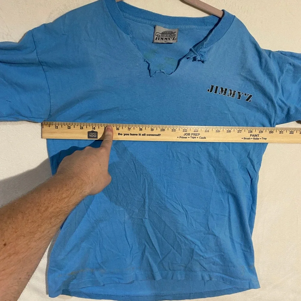 Vintage Jimmy'Z Boogie Woody T Shirt Blue Graphic Surf Skate 80s Made in USA M - Picture 8 of 12